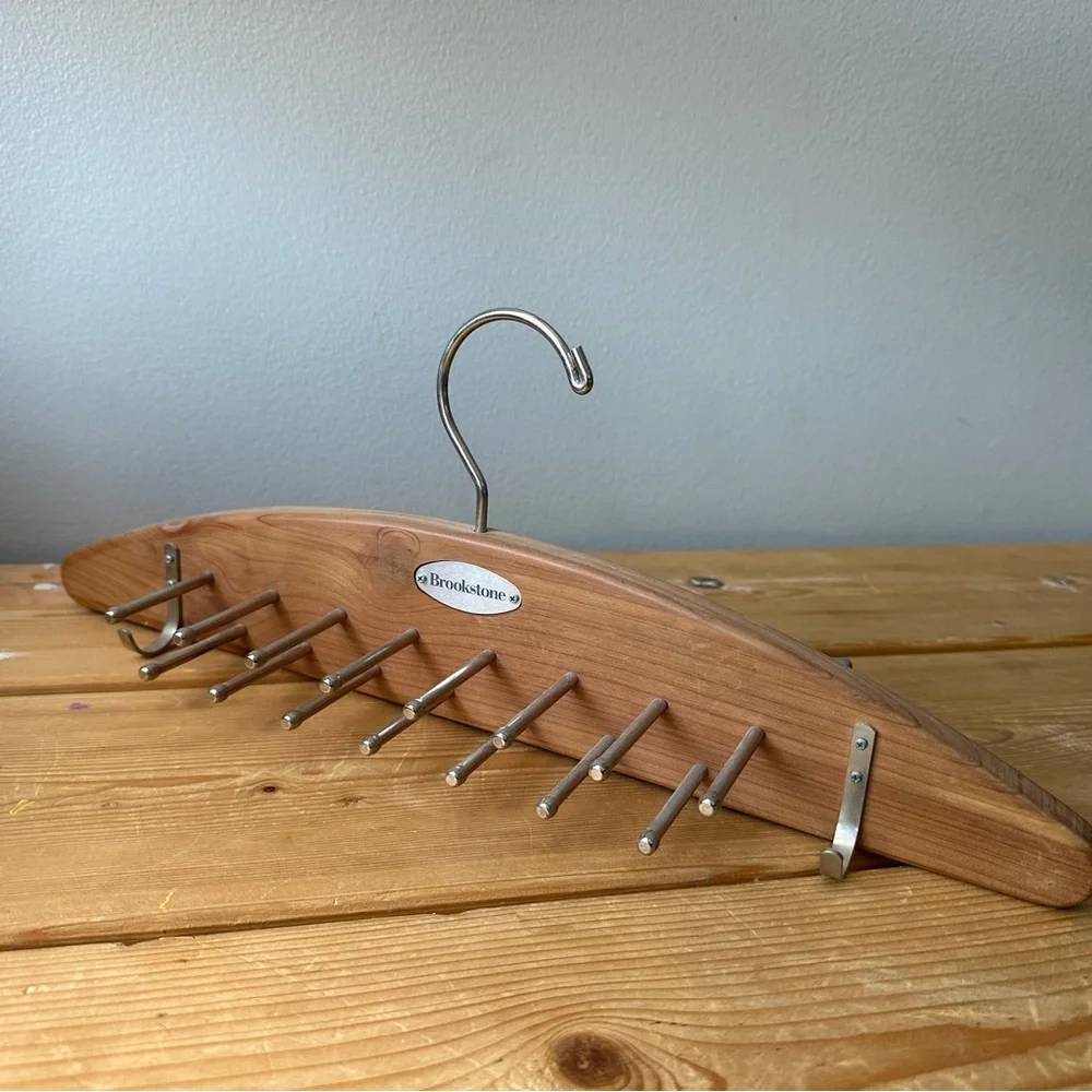 Brookstone Natural Wood Double Sided Tie and Belt Organizer